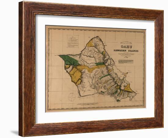 Hawaii - Panoramic Oahu Island Map-Lantern Press-Framed Art Print