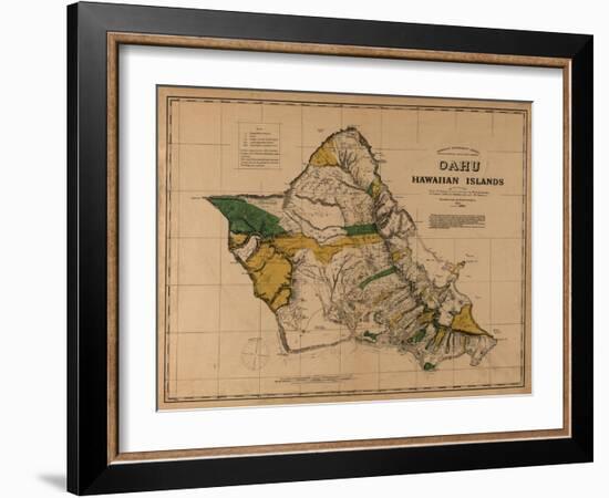 Hawaii - Panoramic Oahu Island Map-Lantern Press-Framed Art Print