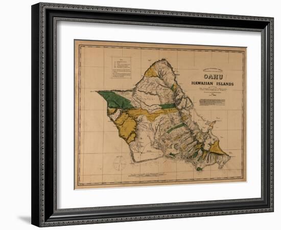 Hawaii - Panoramic Oahu Island Map-Lantern Press-Framed Art Print