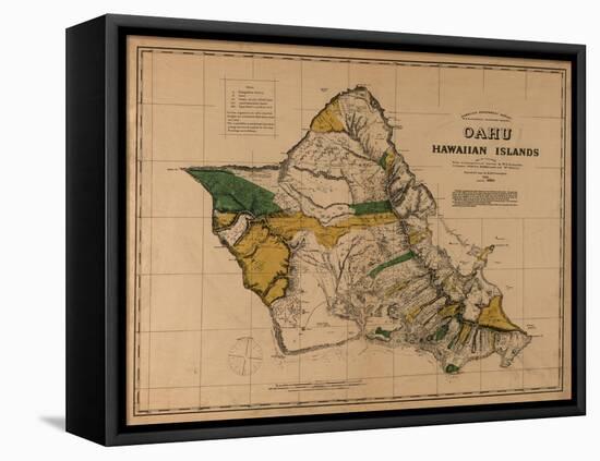 Hawaii - Panoramic Oahu Island Map-Lantern Press-Framed Stretched Canvas