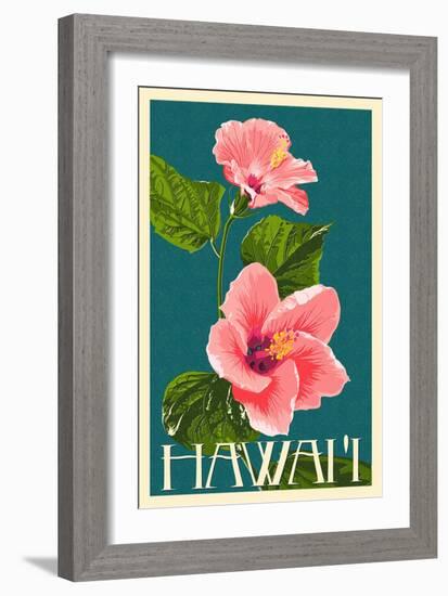 Hawaii - Pink Hibiscus Flower-Lantern Press-Framed Art Print