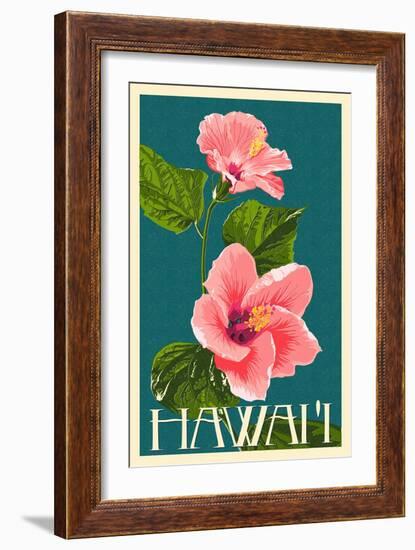 Hawaii - Pink Hibiscus Flower-Lantern Press-Framed Art Print