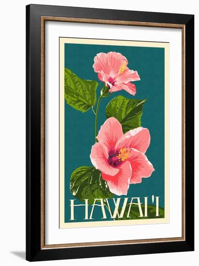 Hawaii - Pink Hibiscus Flower-Lantern Press-Framed Art Print