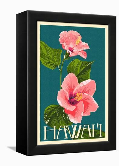 Hawaii - Pink Hibiscus Flower-Lantern Press-Framed Stretched Canvas