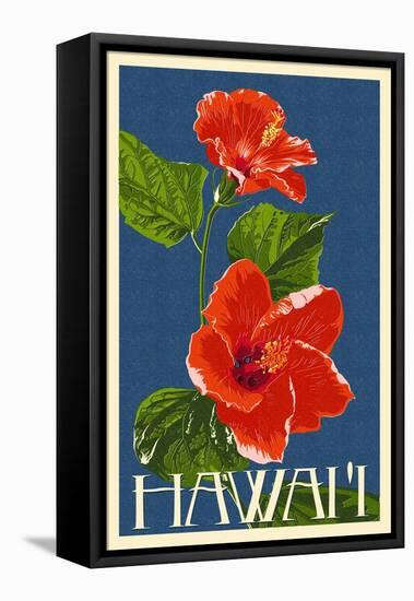 Hawaii - Red Hibiscus Flower-Lantern Press-Framed Stretched Canvas