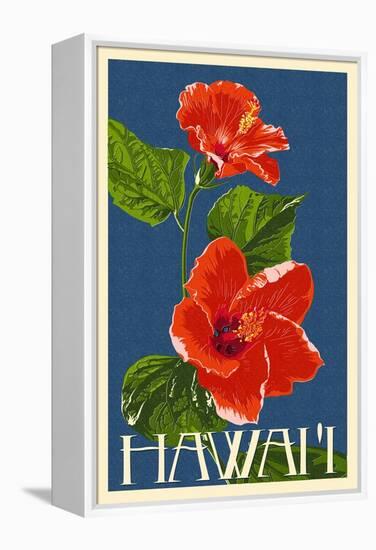 Hawaii - Red Hibiscus Flower-Lantern Press-Framed Stretched Canvas