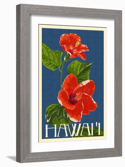 Hawaii - Red Hibiscus Flower-Lantern Press-Framed Art Print