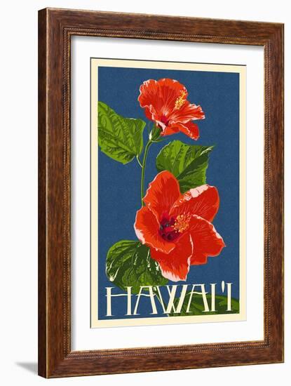 Hawaii - Red Hibiscus Flower-Lantern Press-Framed Art Print