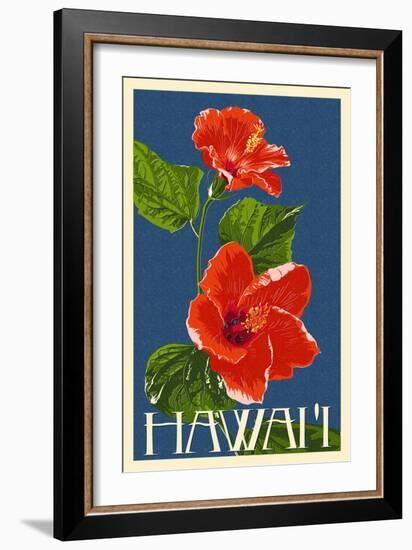 Hawaii - Red Hibiscus Flower-Lantern Press-Framed Art Print