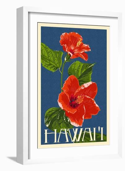 Hawaii - Red Hibiscus Flower-Lantern Press-Framed Art Print