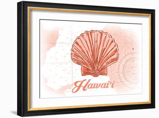 Hawaii - Scallop Shell - Coral - Coastal Icon-Lantern Press-Framed Art Print