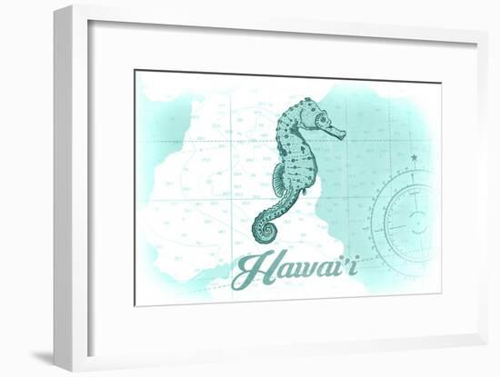 Hawaii - Seahorse - Teal - Coastal Icon-Lantern Press-Framed Art Print