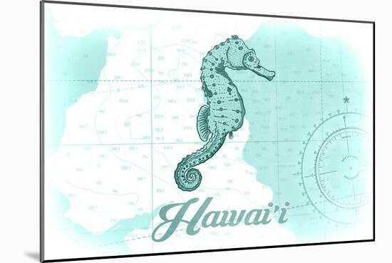 Hawaii - Seahorse - Teal - Coastal Icon-Lantern Press-Mounted Art Print