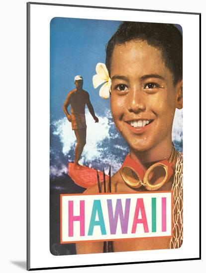 Hawaii, Surfer and Diving Boy-null-Mounted Art Print