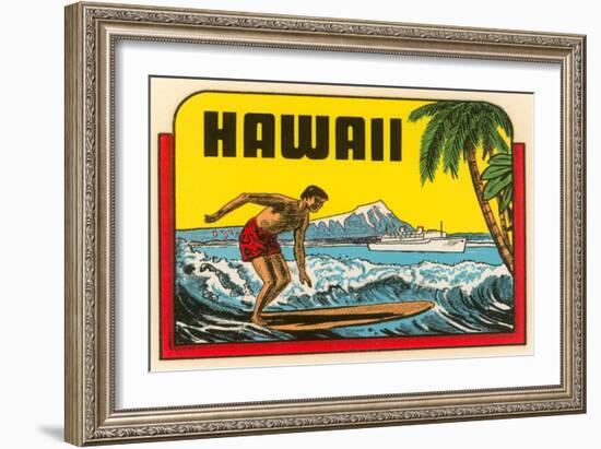 Hawaii, Surfer at Diamond Head, Cruise Ship-null-Framed Art Print