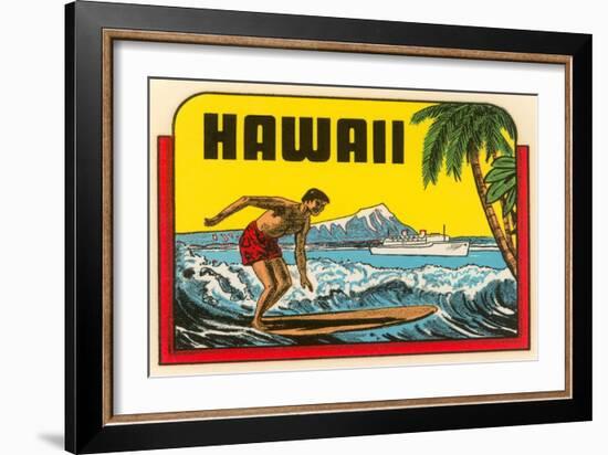 Hawaii, Surfer at Diamond Head, Cruise Ship-null-Framed Art Print