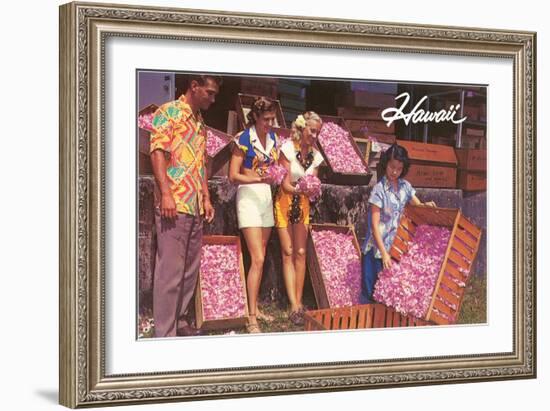 Hawaii, Tourists with Boxes of Blossoms-null-Framed Art Print