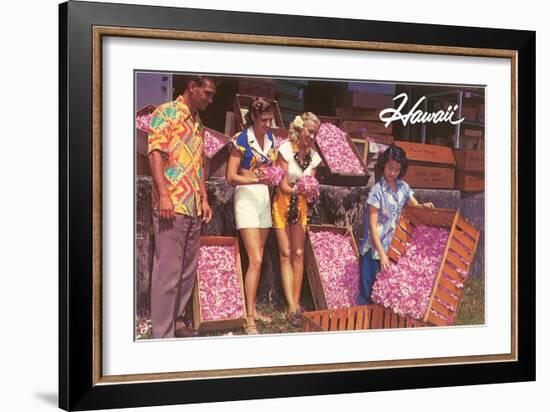 Hawaii, Tourists with Boxes of Blossoms-null-Framed Art Print