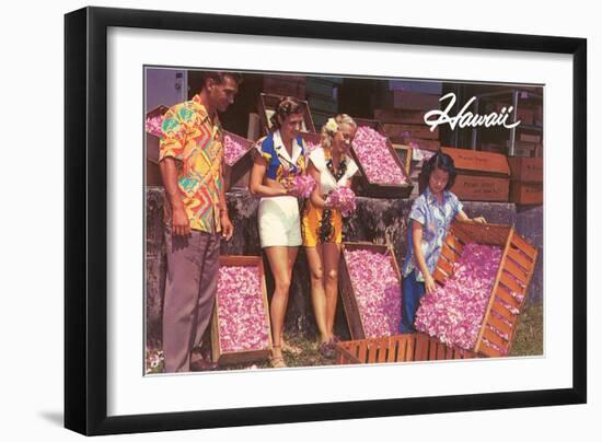 Hawaii, Tourists with Boxes of Blossoms-null-Framed Art Print