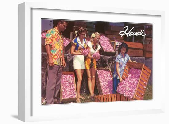Hawaii, Tourists with Boxes of Blossoms-null-Framed Art Print