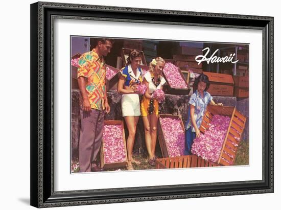 Hawaii, Tourists with Boxes of Blossoms-null-Framed Art Print