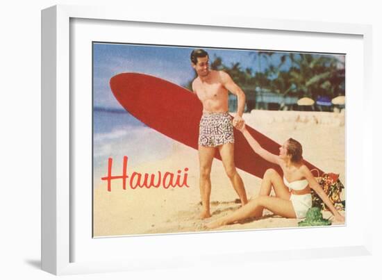 Hawaii, Tourists with Surfboard-null-Framed Art Print