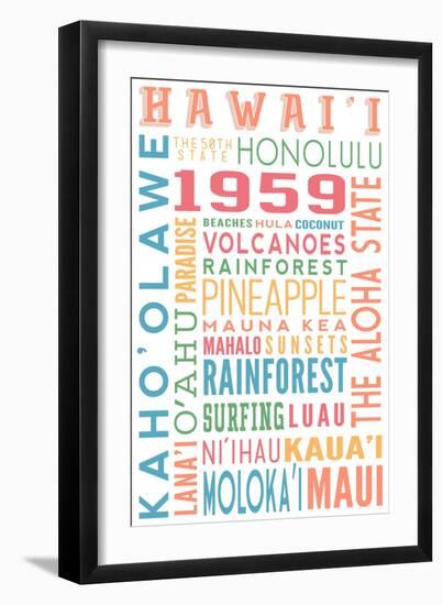 Hawaii - Typography-Lantern Press-Framed Art Print