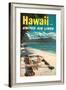 Hawaii - United Air Lines - Couple on Hawaiian Outrigger Canoe (Wa'a)-Pacifica Island Art-Framed Art Print