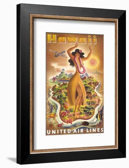 Hawaii, United Air Lines, Hula Dancer-null-Framed Art Print