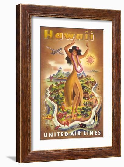 Hawaii, United Air Lines, Hula Dancer-null-Framed Art Print