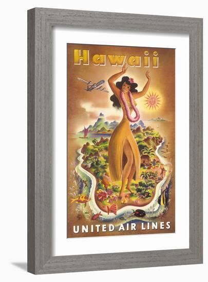 Hawaii, United Air Lines, Hula Dancer-null-Framed Art Print