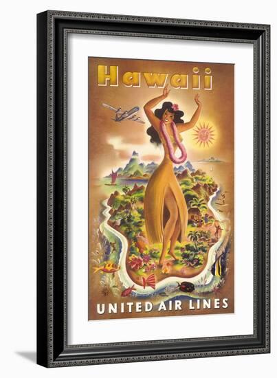 Hawaii, United Air Lines, Hula Dancer-null-Framed Art Print