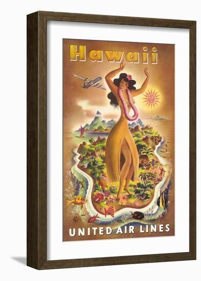 Hawaii, United Air Lines, Hula Dancer-null-Framed Art Print