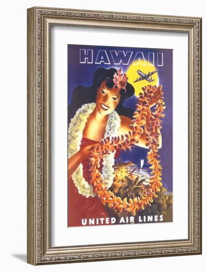 Hawaii, United Air Lines-null-Framed Premium Giclee Print