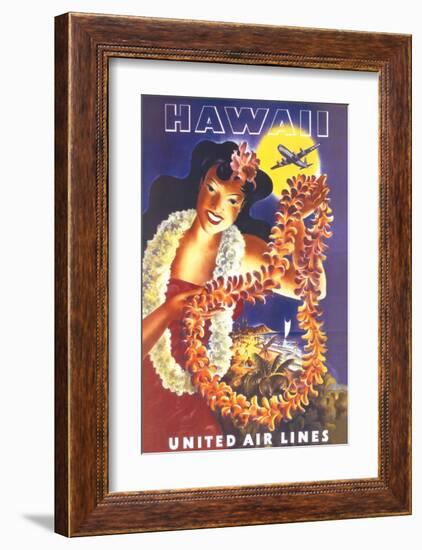 Hawaii, United Air Lines-null-Framed Premium Giclee Print