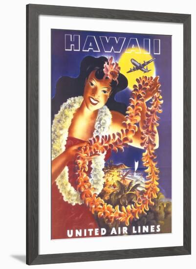 Hawaii, United Air Lines-null-Framed Premium Giclee Print