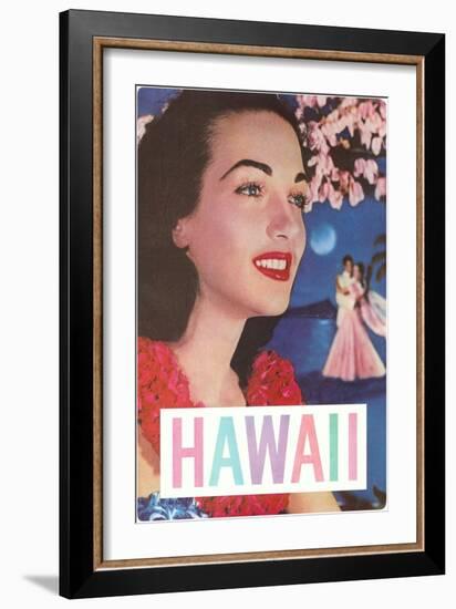 Hawaii, Woman in Lei with Dancers in Background-null-Framed Art Print