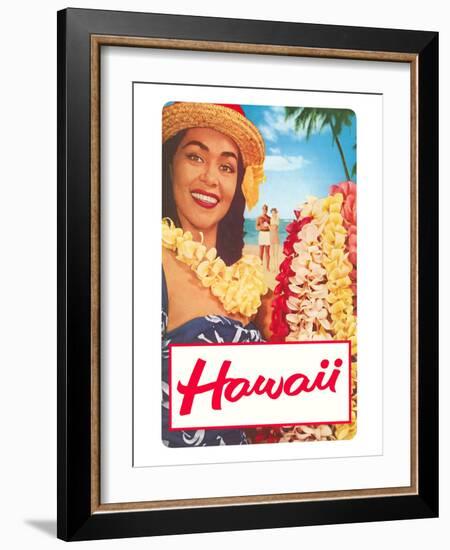 Hawaii, Woman with Frangipani Leis-null-Framed Art Print