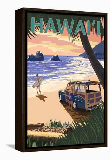 Hawaii - Woody on Beach-Lantern Press-Framed Stretched Canvas