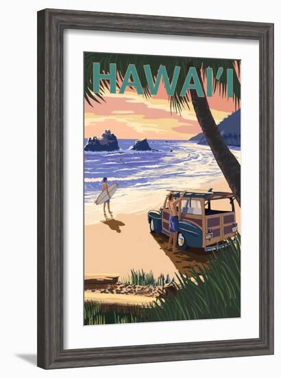 Hawaii - Woody on Beach-Lantern Press-Framed Art Print