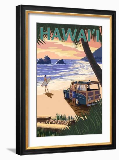 Hawaii - Woody on Beach-Lantern Press-Framed Art Print