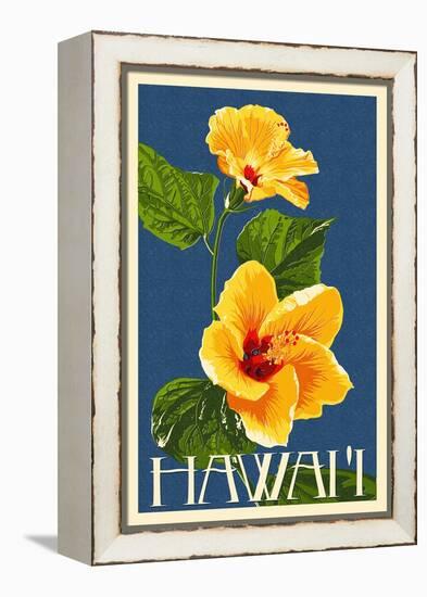 Hawaii - Yellow Hibiscus Flower-Lantern Press-Framed Stretched Canvas