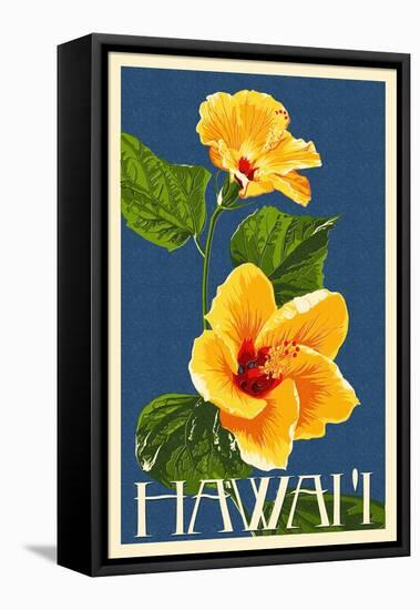 Hawaii - Yellow Hibiscus Flower-Lantern Press-Framed Stretched Canvas