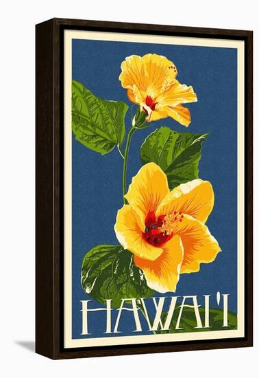 Hawaii - Yellow Hibiscus Flower-Lantern Press-Framed Stretched Canvas