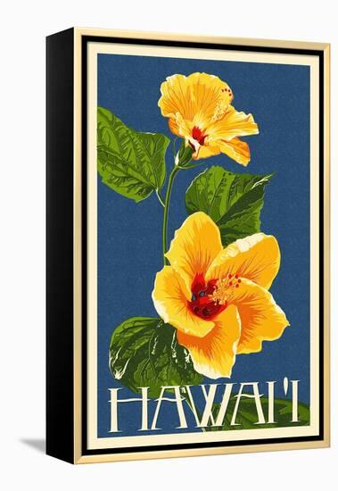 Hawaii - Yellow Hibiscus Flower-Lantern Press-Framed Stretched Canvas