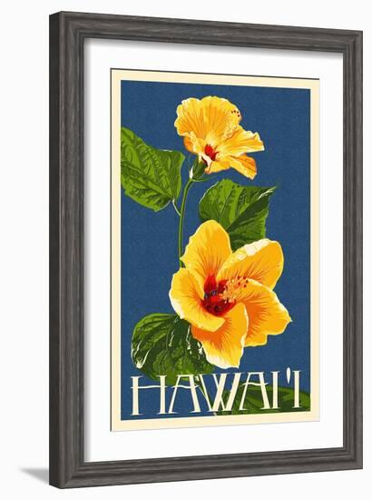 Hawaii - Yellow Hibiscus Flower-Lantern Press-Framed Art Print