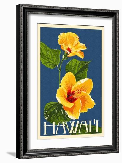 Hawaii - Yellow Hibiscus Flower-Lantern Press-Framed Art Print