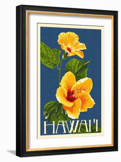 Hawaii - Yellow Hibiscus Flower-Lantern Press-Framed Art Print