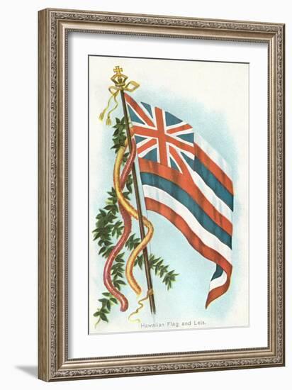 Hawaiian Flag and Leis-null-Framed Premium Giclee Print