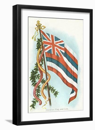 Hawaiian Flag and Leis-null-Framed Premium Giclee Print